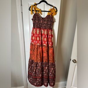 Bohemian Floral Maxi Dress with Yellow Straps